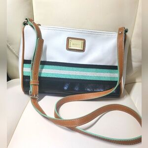 Nine West White and Black Crossbody Bag with Tan and Green Accents